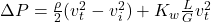 \Delta P=\frac{\rho}{2}(v_t^2-v_i^2)+K_w\frac{L}{G}v_t^2