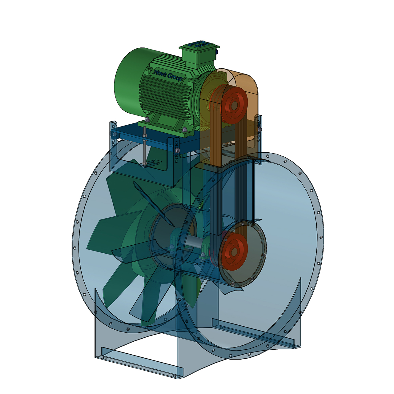 Quạt hướng trục gián tiếp với kiểu truyền động qua dây đai