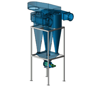 Cấu tạo Cyclone gồm vỏ thiết bị, ống trung tâm, phễu thu bụi và van quay