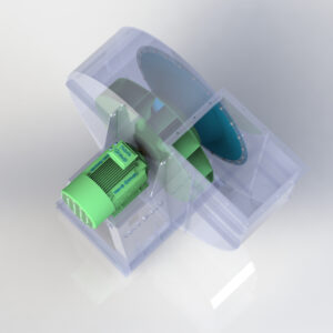 Cấu tạo quạt hút khí thải gồm cánh cong về phía sau BC, vỏ thiết bị bằng thép sơn tĩnh điện, truyền động trực tiếp