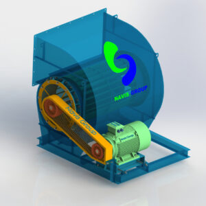 Cấu tạo quạt ly tâm HVAC gồm cánh kép sirocco, truyền động đai, hai cửa hút