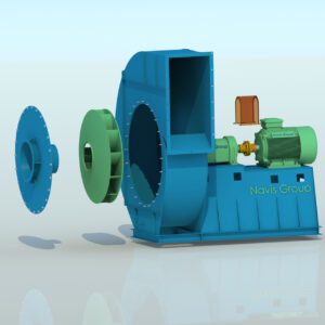 Cấu tạo quạt ly tâm chịu nhiệt gồm cánh cong về phía sau BC, truyền động khớp nối, chân bệ chắc chắn