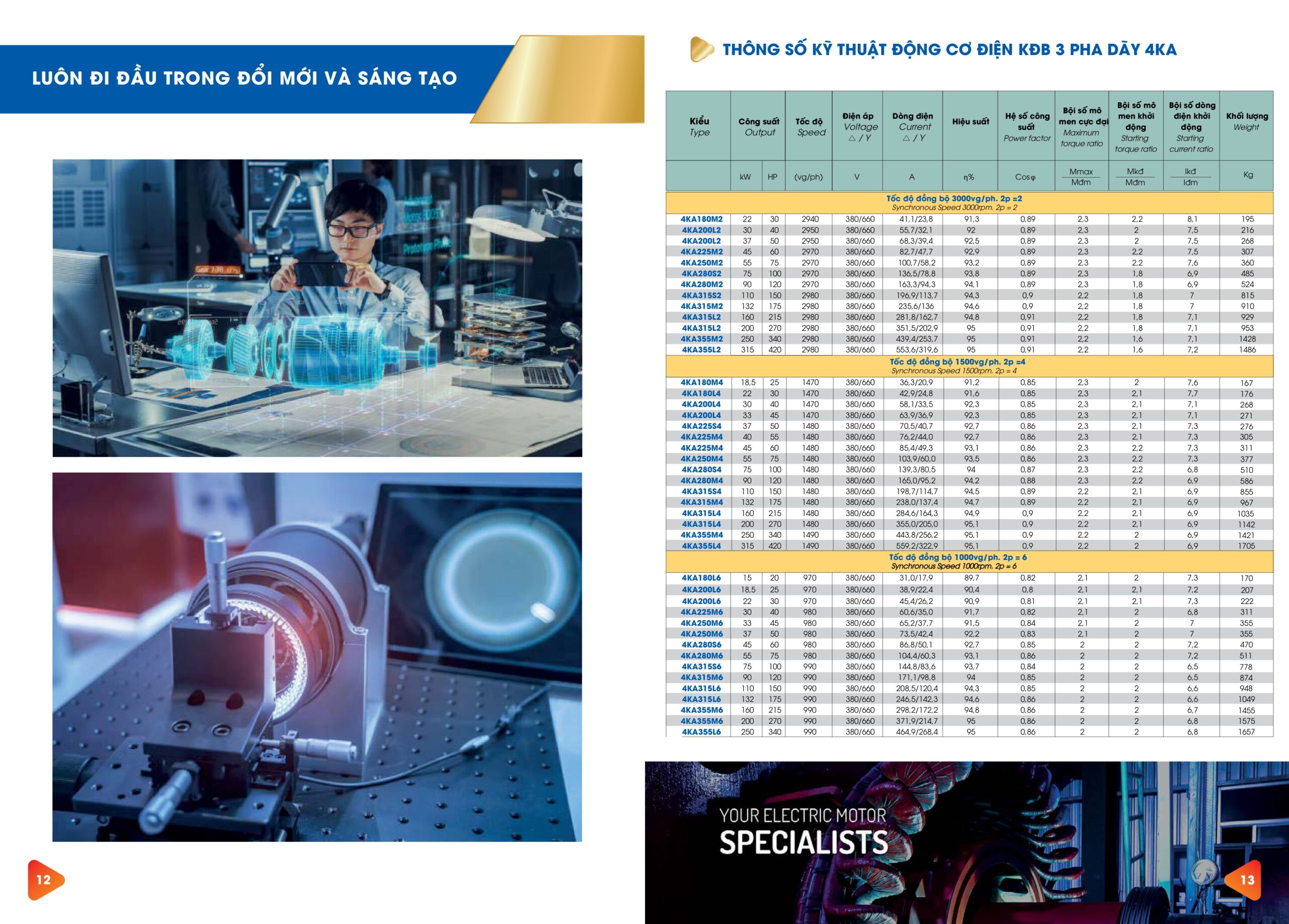 Thông số động cơ điện 3 pha dãy 4KA