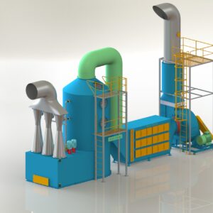 Hệ thống hấp phụ than hoạt tính dạng khối kết hợp tháp đệm hấp thụ