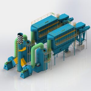 Hệ thống tháp đệm hấp thụ kết hợp với lọc bụi túi vải và tách bụi Cyclone