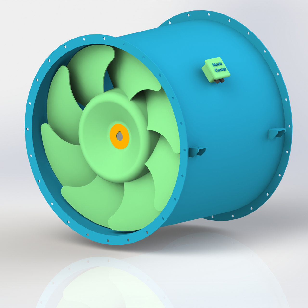 Quạt hướng trục tăng áp hút khói NAF-SE-D với cấu tạo cánh cong, xiên về phía trước tạo áp suất hút lớn