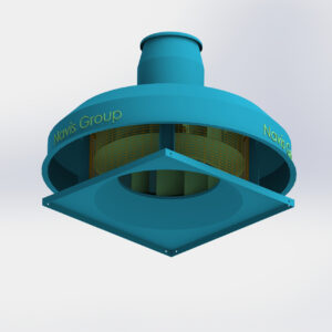 Quạt hút mái ly tâm NRF-CT-D với động cơ được tách biệt khỏi luồng khí giúp quạt hoạt động ở nhiệt độ cao, bền bỉ